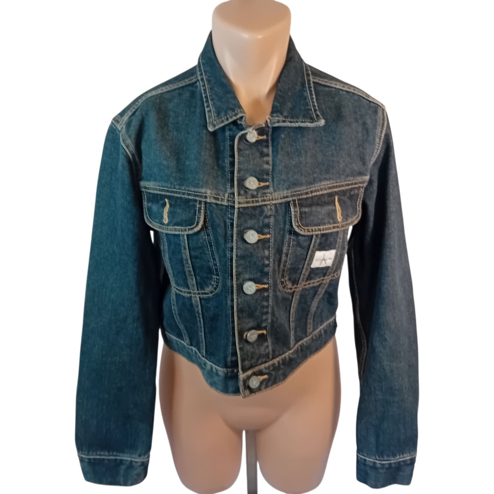 Y2K Women's Calvin Klein Jeans Denim Jean Jacket Cropped Fitted Button Up Fall M